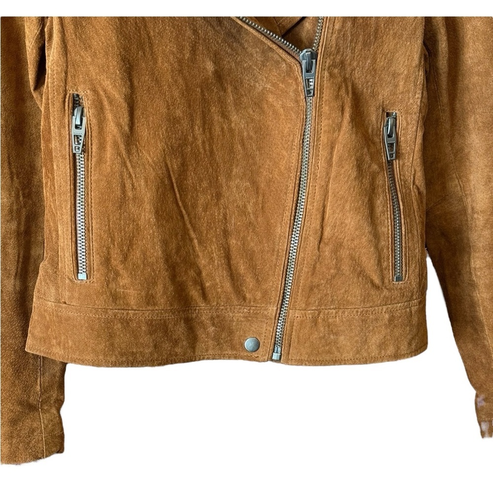 BLANKNYC Suede Moto Jacket Cognac Brown Leather Cropped Biker Medium - Picture 5 of 11